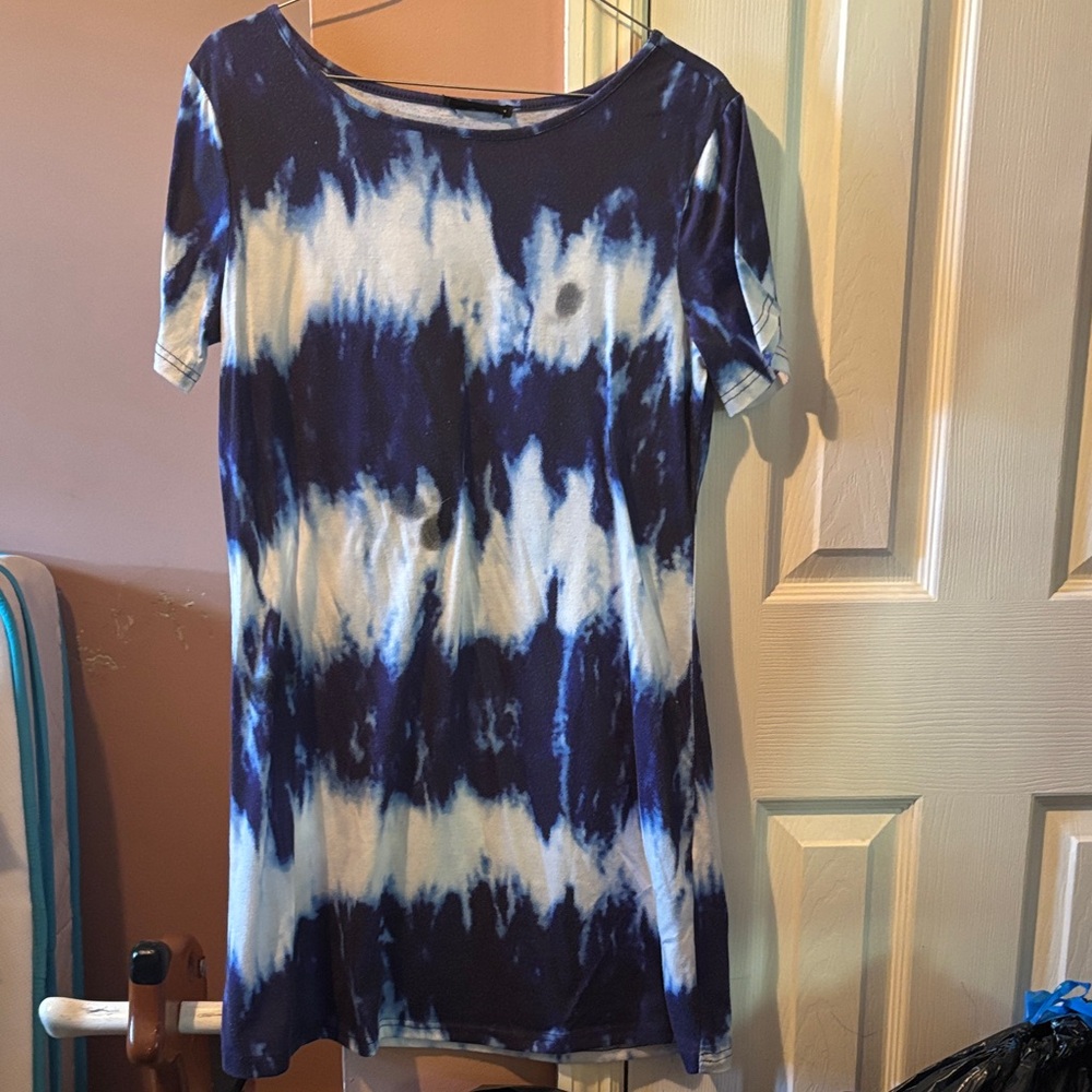 Blue and White Tie-Dye Women's Top